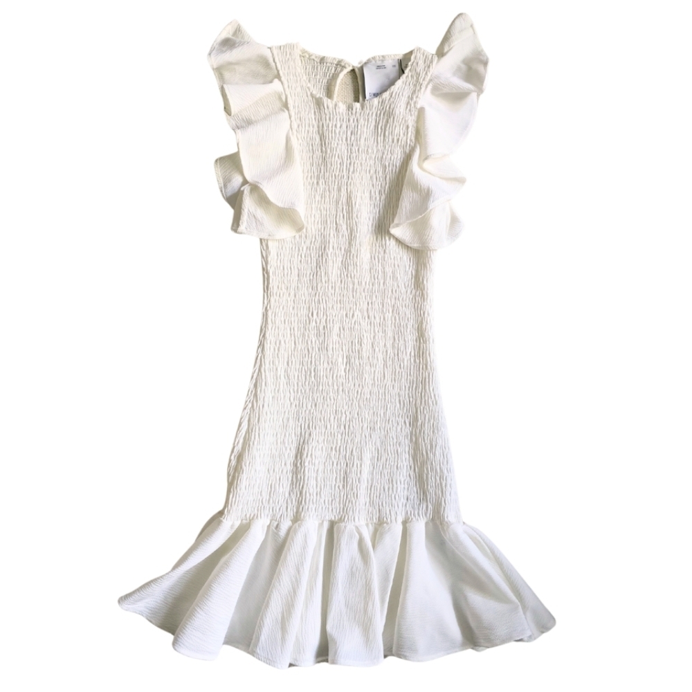 C/MEO Collective Expired Mini Dress Ivory Size XXS/00 Smocked Ruffle - Picture 5 of 9